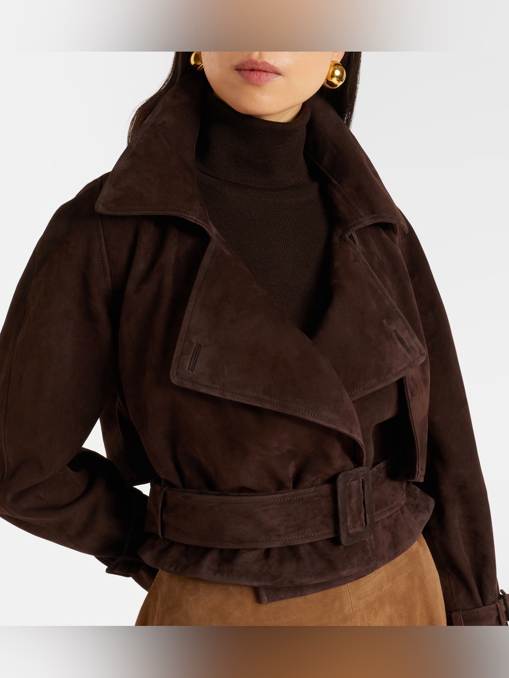 Nour Hammour Hatti Cropped Suede Jacket in chocolate brown - Picture 9 of 16